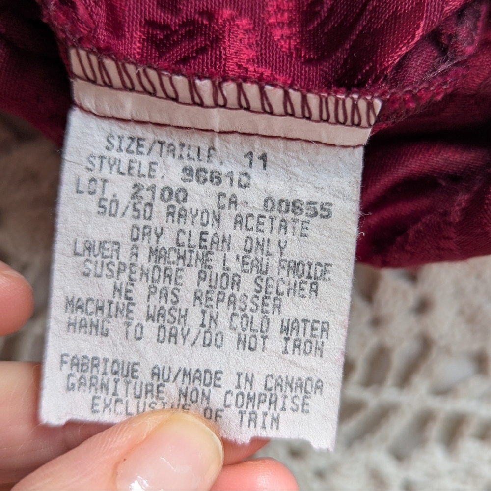 90s Vintage Red Damask Brocade Qipao Style Collared Midi Dress Size 6/7 - Picture 10 of 12